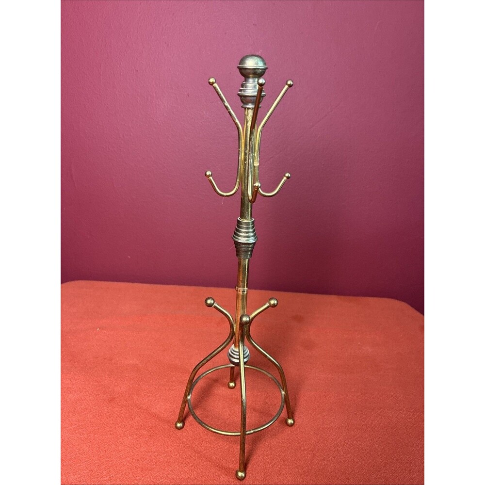 Vintage Brass Tone Coat Rack Jewelry Key Holder Stand Hall Tree Display 12 Inch